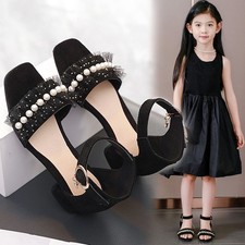 Girls Summer Strappy Sandals Kids Holiday Beach Princess Wedding Heel Shoes Size