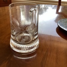 Heavy Bottom Glass Tankard Engraved With Hop Vines
