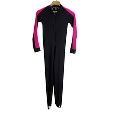 One Piece Compression Athletic Suit Womens Medium Base Layer Black Pink Ski Race