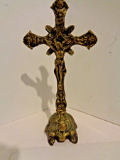 Antique vintage brass table altar crucifix by Peerage England 9 1/2 inches