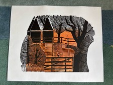V Rare ROBERT TAVENER Limited Edition LINOCUT "Trees & Oast Houses i" 10/75 '72