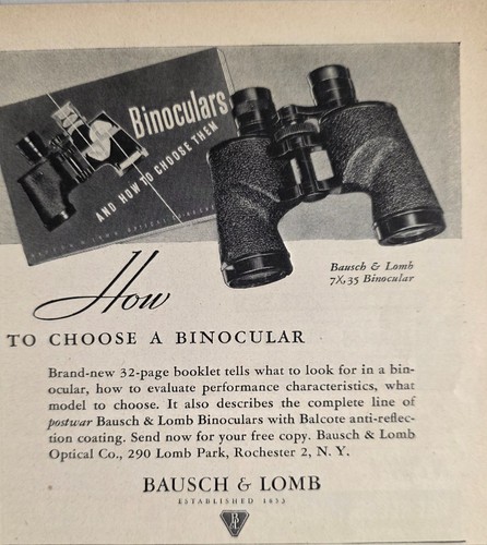 1946 print bausch lomb - print, ad