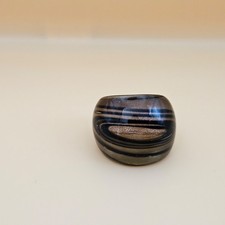 Murano Glass Ring Swirl Dome Black & Gold Cocktail Retro Size N