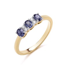 9ct Gold on Silver simulated TANZANITE & Cz 3 Stone Promise Ring size K to S