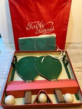 Vintage Table Tennis Set Portable Green & White Net with 2 x Bats 3 x Balls