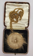 VINTAGE NECKLACE 60s 70s MINK FUR GOLD TONE PENDANT CHAIN COSTUME JEWELLERY