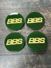 USED BBS 3D Alloy Wheel Centre Caps Green & Gold Three Prong 70mm