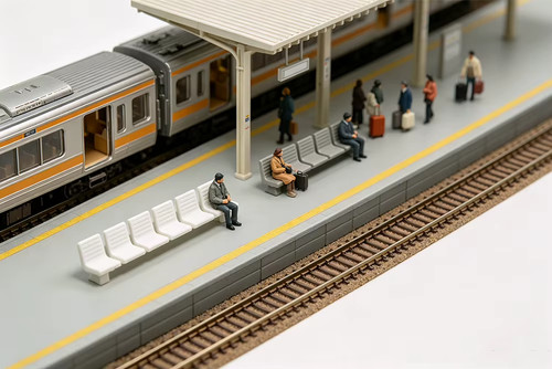 Model railway platform park - model,