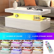 Wooden LED Coffee Table With 2 Drawer Storage High Gloss Living Room Puzrfgxbkwb