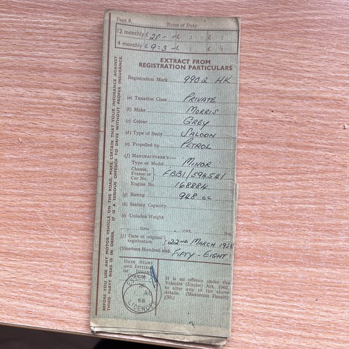 1958 registration book morris - registration,