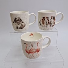 Royal Worcester Wrendale Designs Hannah Dale Animal Mugs x 3 Rabbit, Guinea Pig