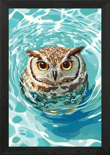 Owl swimming blue water - owl, in