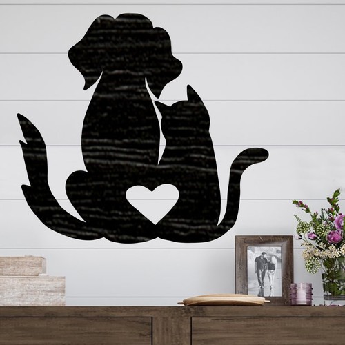 Cat and dog love cut - cut, wood