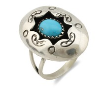Navajo Shadow Box Ring .925 Silver Blue Turquoise Artist Signed CP C80s