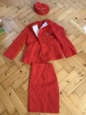 Women's Red Cabin Crew Costume Stewardess Air Hostess Fancy Dress Halloween 