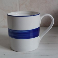 John Lewis Mug Cup White Blue Stripe Stoneware H 9cm Ridge Ribbed Inside #1