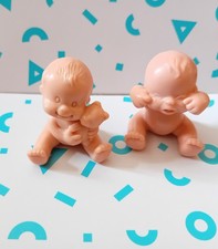 x 2 Miniature Vintage Babies, Rubbery Plastic, Baby with Bear, Baby Crying