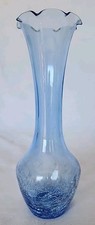 Blue Crackle Glass Vase Fluted