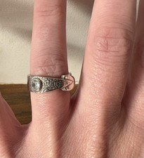 Danish Artisan 925 Sterling Silver Chunky Hammered Arrow Aquamarine Ring 9g P