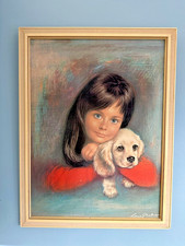 Original Retro 1960’s Framed Textured  Print Titled Puppy Love By Louis Shabner