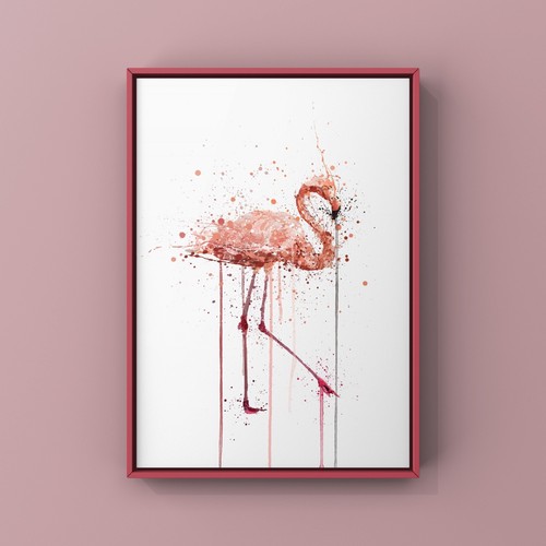 Pink flamingo art print - pink,