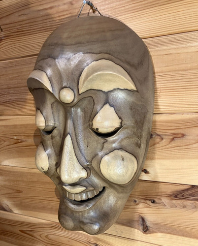 Wooden wall art mask hand - art,
