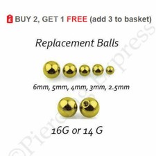 GOLD Replacement Spare Attachment BALLS Labret Barbell Bar Piercing 16g or 14g  