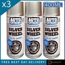 3 x SILVER WHEEL AEROSOL SPRAY PAINT 400ML DURABLE FINISH FOR CAR AUTO METAL NEW