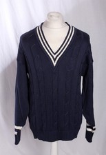Vintage Cricket Jumper St Michael M&S Pullover Cotton Navy/White Size 42 - L VGC