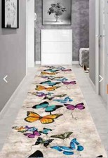Butterfly Patterned Colorful Washable Non-Slip Decorative Hallway Entrance Rug