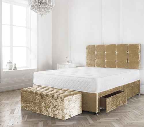 Gold crushed velvet divan - gold,