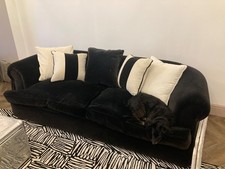 HEALS sofa set. Black velvet, removable seat and scatter cushion covers.