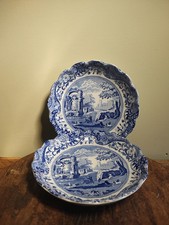 Spode Blue Italian Fluted/Scalloped Serving Dish x 2 17 cm Diameter Vintage VGC