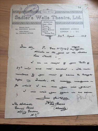 1912 letterhead sadler s - letterhead, sadler’s