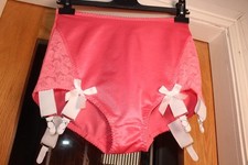 VTG ROSE SHIMMERING NYLON & LACE HIGH WAIST PANTY GIRDLE 6 SUSPENDER, 34" WAIST