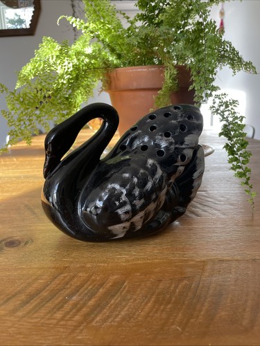 Vintage black swan vase - vintage,