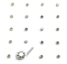 20 Sterling Silver Clear Round Claw Set Crystal Nose Studs with ball end