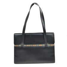 BURBERRYS Logo Shoulder Bag Nova Check Canvas Leather Black 66KB704