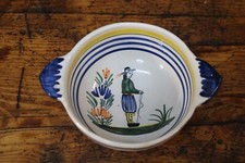Henriot Quimper Breton Man Pantaloons Bowl 77 With Blue Lugged Handles Faience