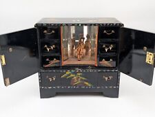 Vintage Black Lacquer Japanese Jewelry Box W/ Dancing Geisha Music Box Faulty