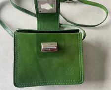 Italian Green leather Classic Crossbody Handbag Sun Fade On Front