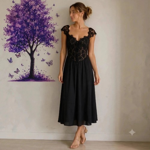 Black lace nightgown dress - lace,
