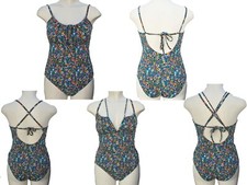 M&S Floral Swimsuit Swimming Costume Crossover Back Multicoloured Size 12 14 16