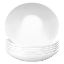 6x Bormioli Rocco White 23cm Glass Prometeo Oval Soup Plates Dinner Pasta Set