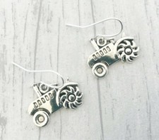 Tractor Earrings Silver Plated Dangly Drop Farm Gift Country Farmer 