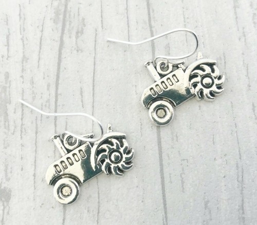 Tractor earrings silver - tractor,