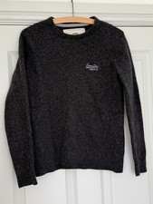 Superdry Men's Vintage Premium Black Label Dark Grey 100% Lambswool Jumper XS/S
