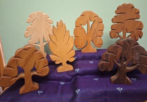 Six rustic carved - wooden, trees