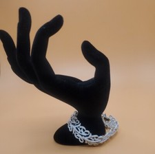 Vintage Signed MONET Ornate Lacy White Enamel Bracelet W/ Safety Clasp 7 & 1/2" 