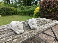 2  RUSTIC  LYING  DOWN SLEEPING LIONS GARDEN ORNAMENTS RECON. STONE 10-INCH 2kg+